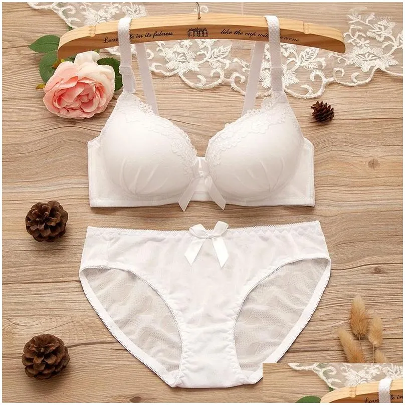 bras sets pure color lace sexy girls bra briefs set gathers adjustable thin lingerie small breasts womens underwear suits for