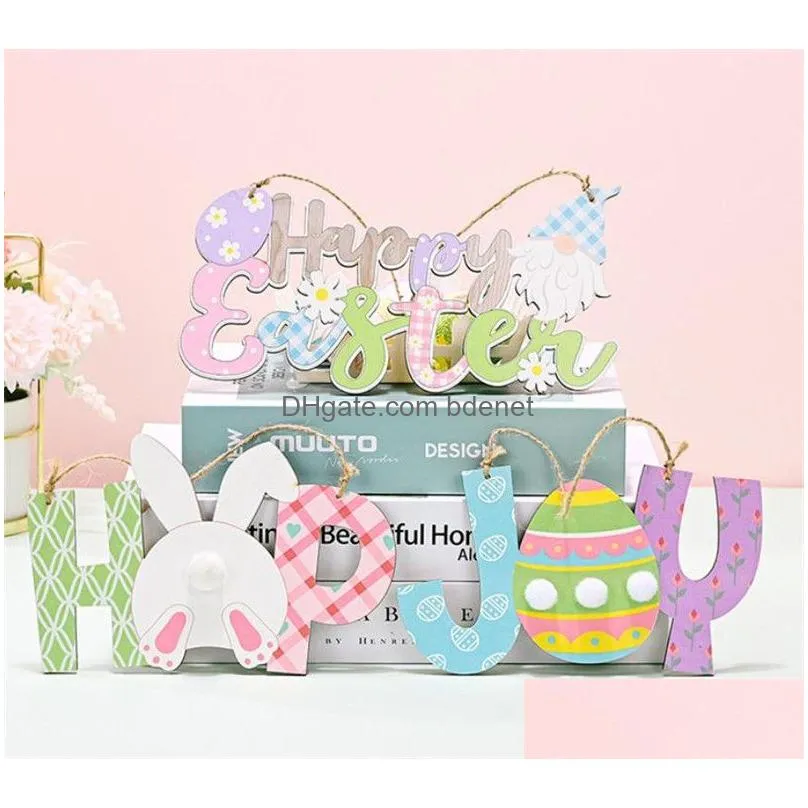 Other Festive & Party Supplies Happy Easter Joy Hop Home Wooden Ornament Spring Day Decoration With Hanging Rope Rrd12980 Drop Deliver Dhlh8