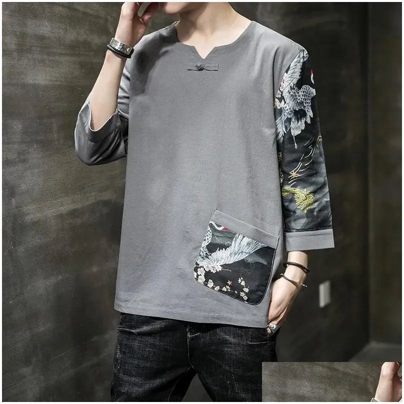 ethnic clothing summer 2023 cotton linen top traditional chinese for men vintage shirt asian streetwear tang suit clothes 30642