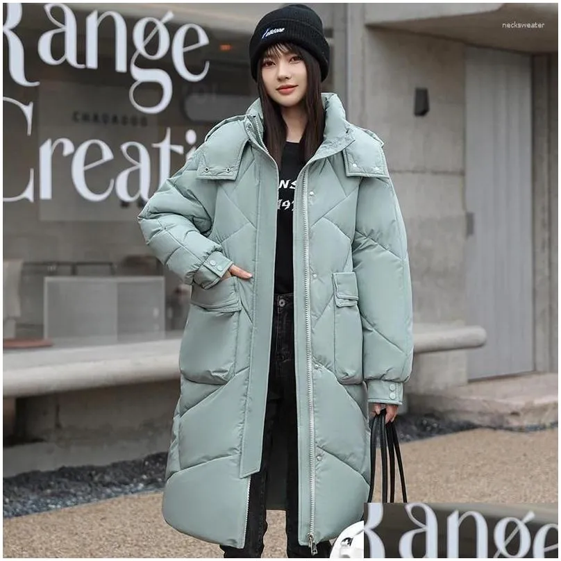 womens trench coats solid color big pocket hooded jackets casual medium long parka autumn winter rhombic lattice loose coat