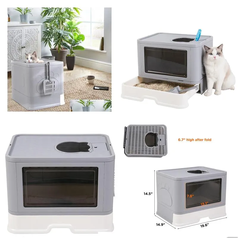 other cat supplies cat litter box fully enclosed and foldable top entry litter box storage and deodorization easy to clean covered litter box