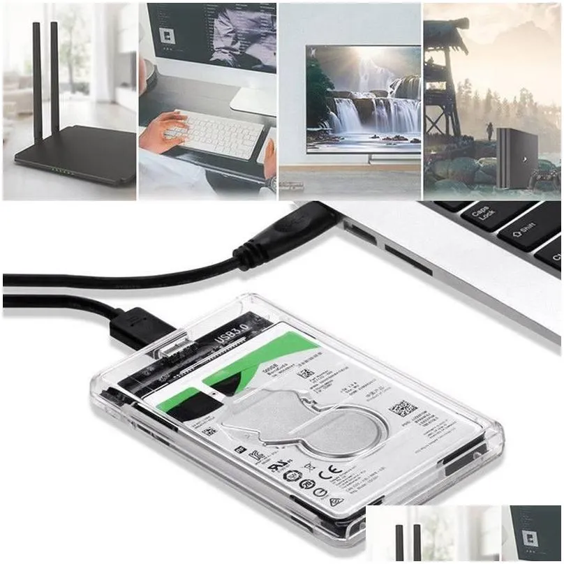 Hard Drive USB 3.0 SATA External 2.5 inch HDD SSD Enclosure Box Transparent Case Cover