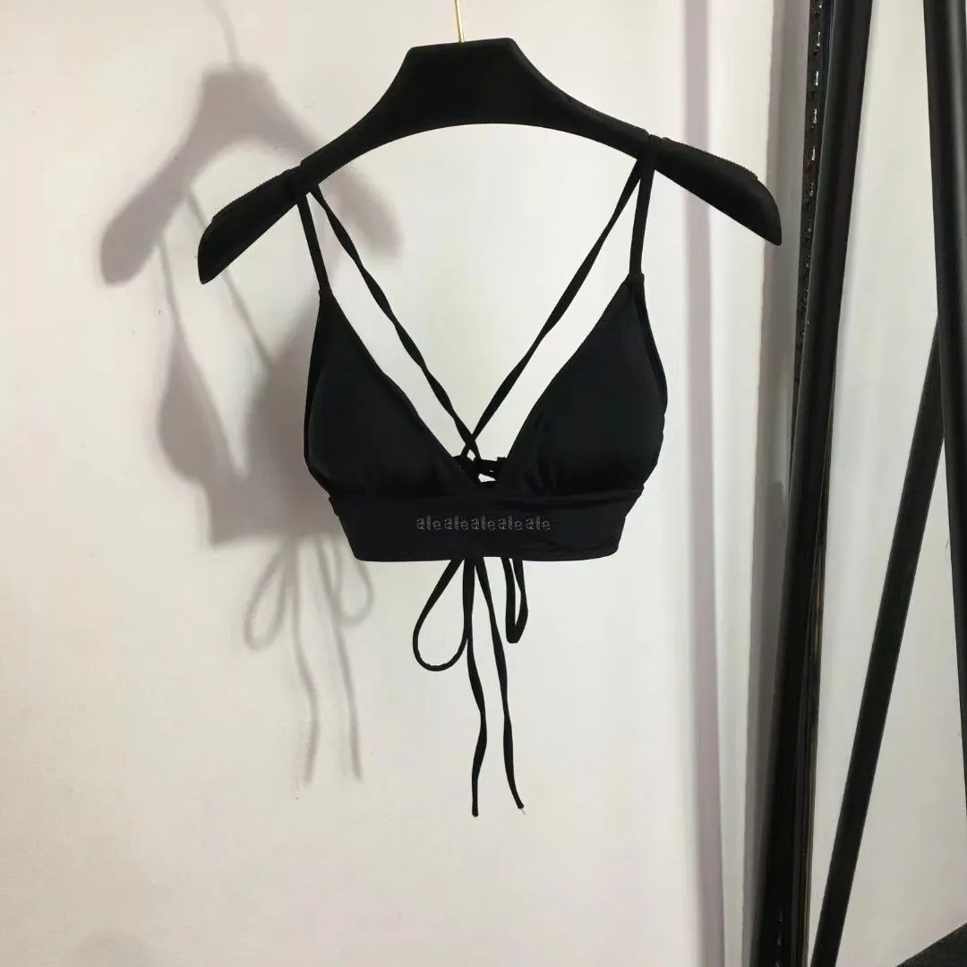 King`s new two-piece swimsuit set, hot drill word female strap underwear + briefs, black, S M L