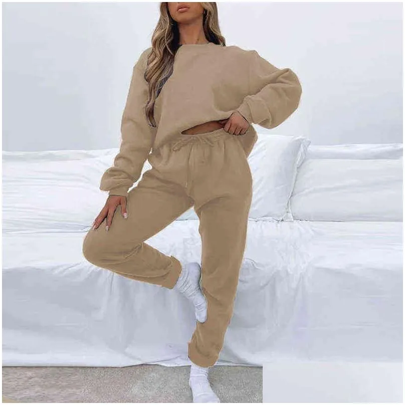 Womens Two Piece Pants Women Tracksuit Fashion Solid Sportswear Autumn Winter Long Sleeve O Neck Sweatshirt And Sweatpants Outfits F Dhycu