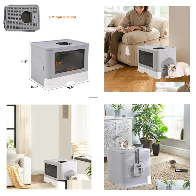 other cat supplies cat litter box fully enclosed and foldable top entry litter box storage and deodorization easy to clean covered litter box