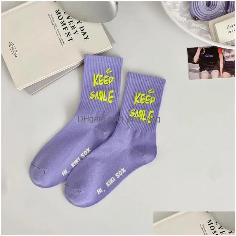 women socks korean style color letter fashion sports for girls breathable middle tube casual female crew funny