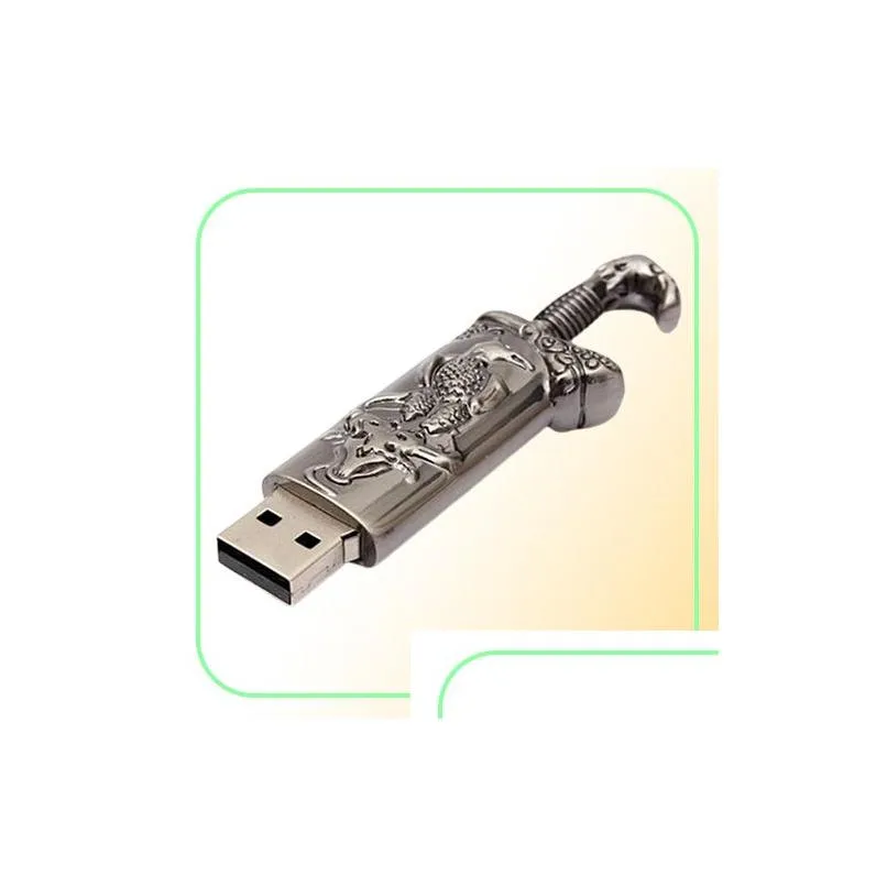 Real Capacity 16GB128GB USB 20 Metal Sword Model Flash Memory Stick Storage Thumb Pen Drive2307960