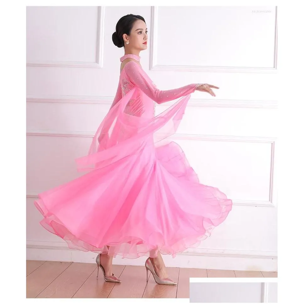 stage wear pink ballroom competition dance dresses adult high quality waltz skirt ladys standard dancing dress