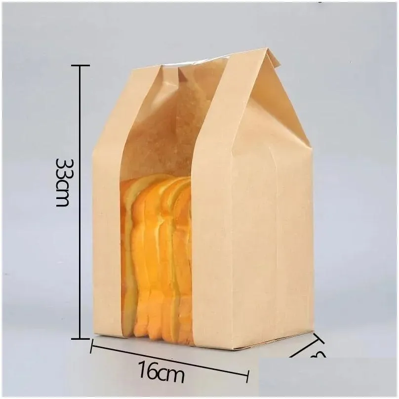 wholesale 50pcs kraft paper bag with window bread packaging bags handmade toast biscuit candy packing pounches baking supplies party decor