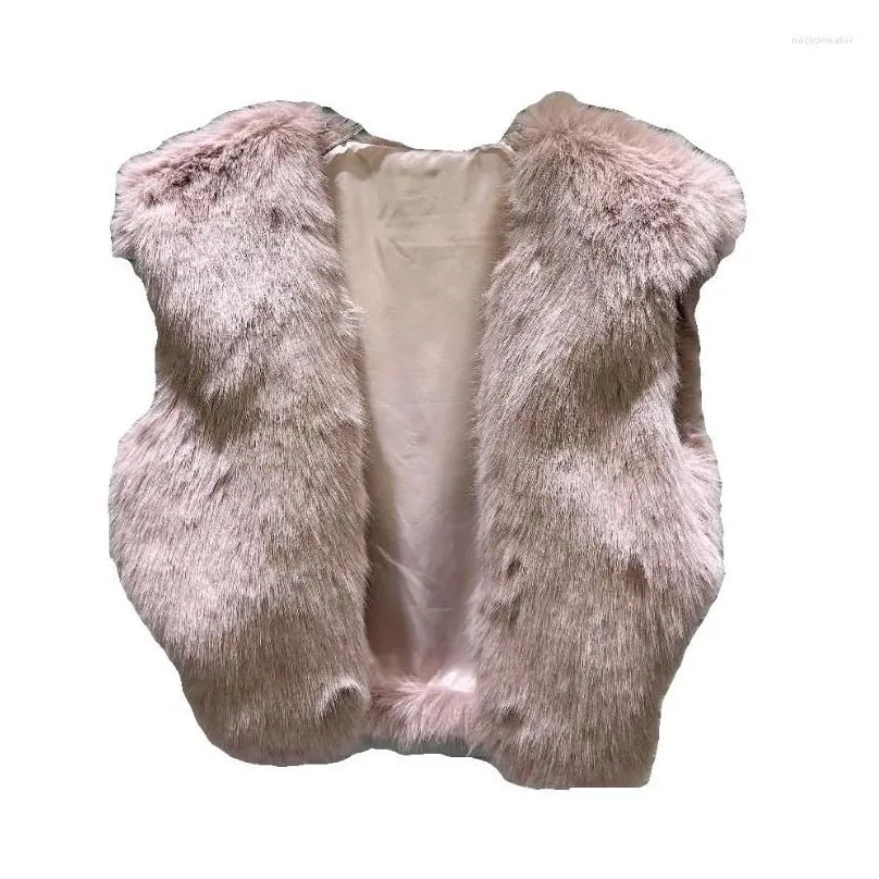 Womens Vests 2023 Winter Short Fur Vest Women Chic Environmental Protection Furry Solid Color Elegant Light Luxury All-Matching Drop Dhmf0