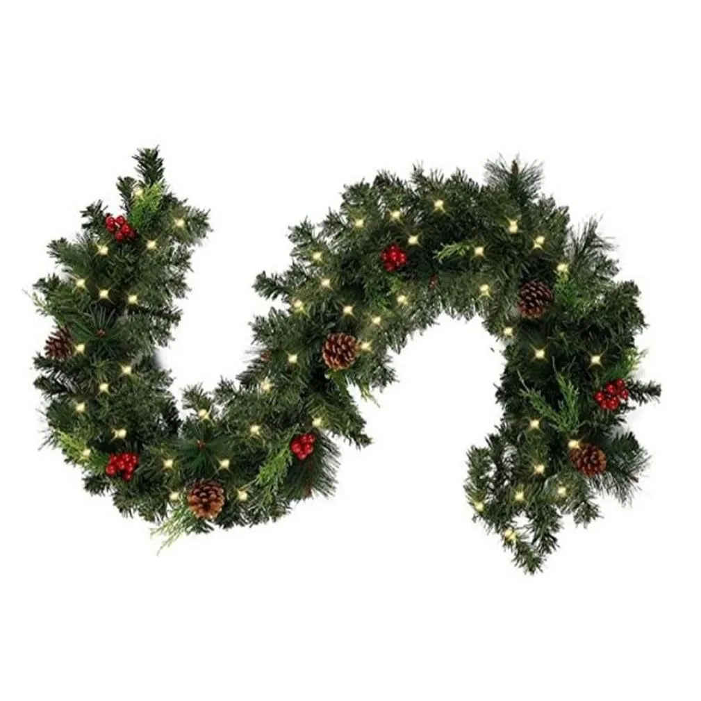 decorative flowers wreaths christmas garland artificial hanging vine with red berries for stairs wall fireplace mantel indoor outdoor decor