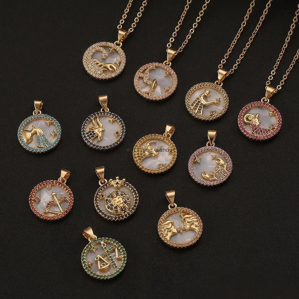 Pendant Necklaces 12 Zodiac Sign Necklace Copper Clavicle Chain Leo Aries Pisces Pendants Charm Star Choker Astrology Drop Delivery J