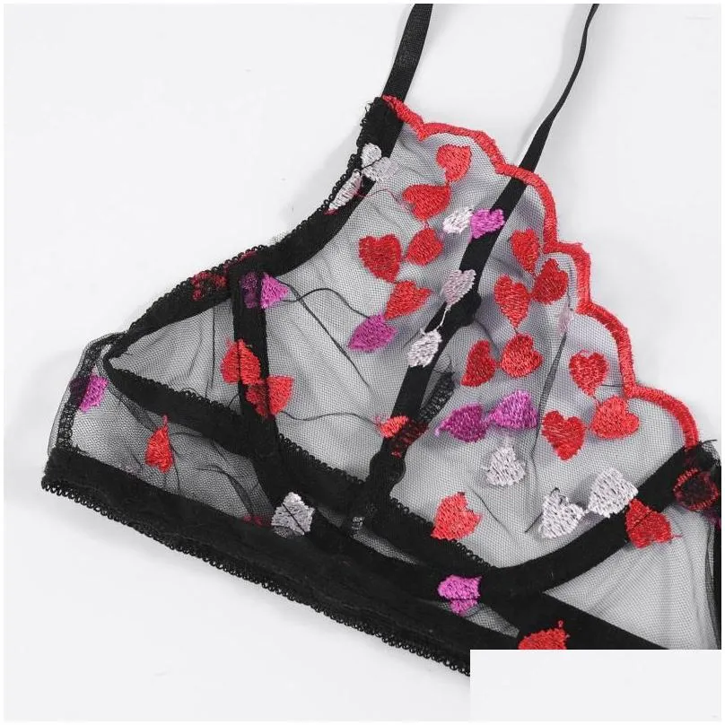 bras sets flower printing love embroidery bra g-string sleepwear underwear women lingerie small skirt girl halter babydolls