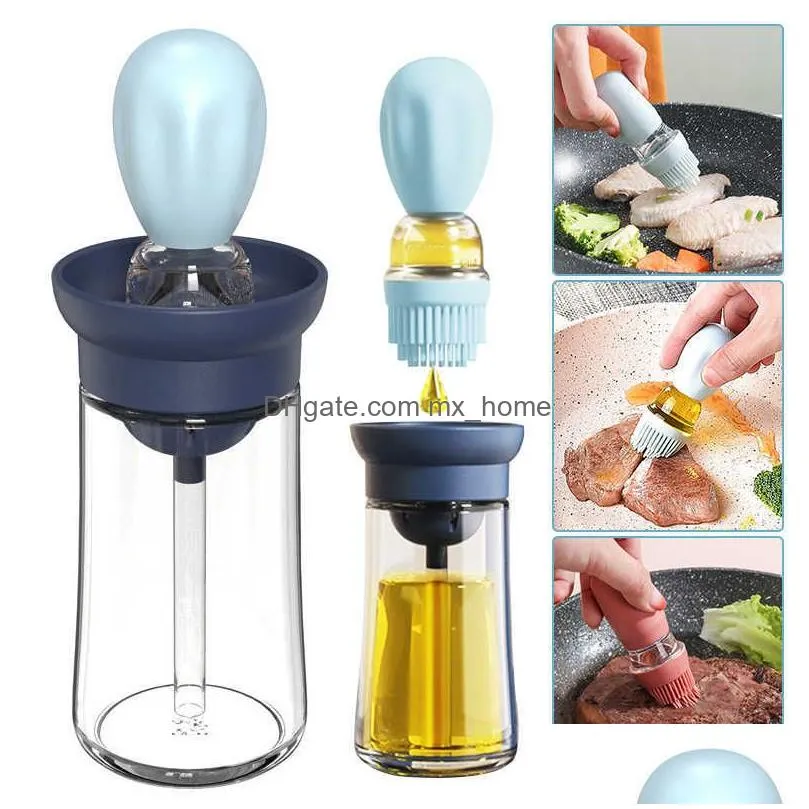 upgrade portable oil sauce spice bottle oil dispenser with silicone brush for cooking baking bbq seasoning kitchen food grade oil can