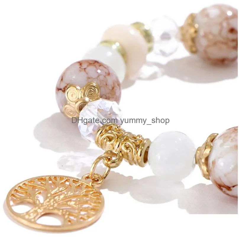 wholesale bead bracelets party favor life tree pendant ceramic natural stone bracelet christmas gift