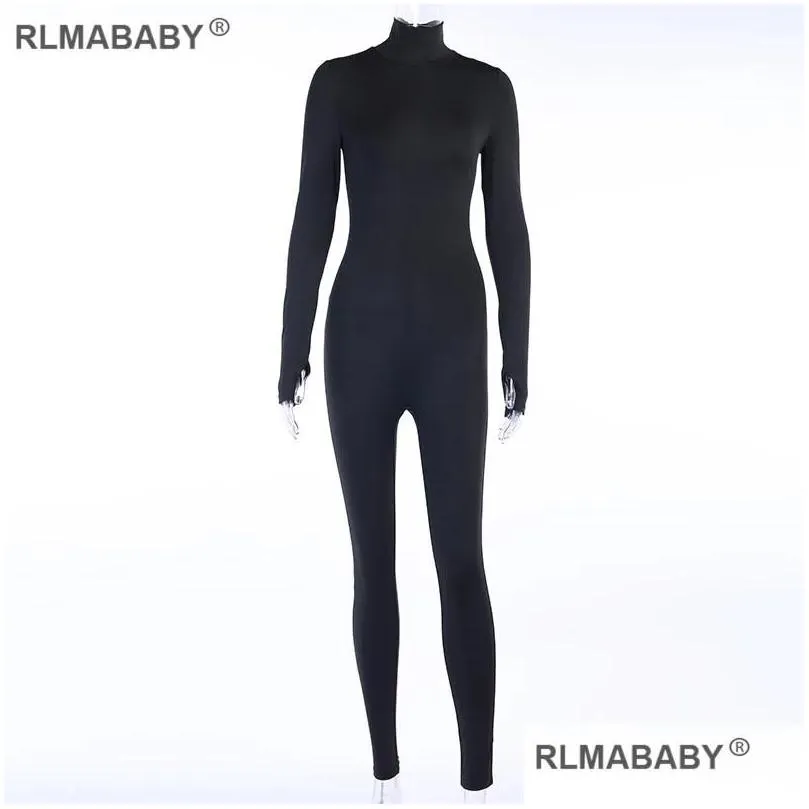 womens jumpsuits rompers rlmababy kardashian one piece black long jumpsuit o neck sleeve womens casual high elastic sexy