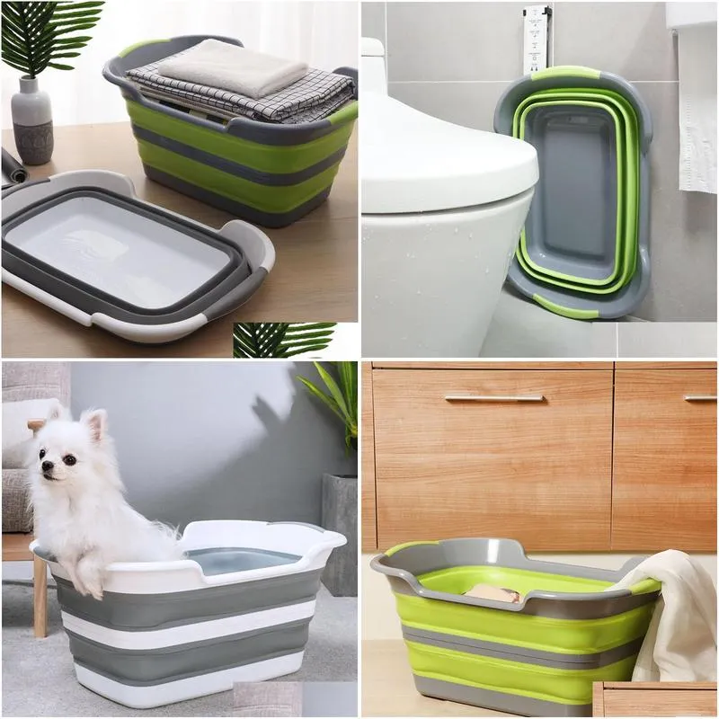 bathroom sinks 60x40cm plastic folding basin portable baby bathtub large adult pet dog cat bath bucket laundry tub bathroom kitchen accessories