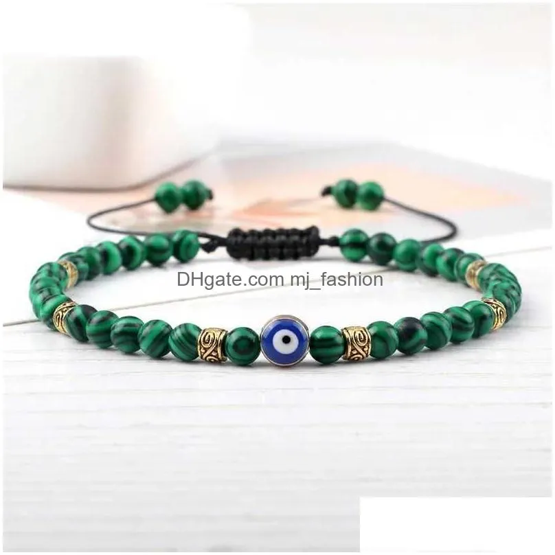 Beaded Lucky Evil Eye Bracelet For Men Natural Stone 4Mm Tiger Lava Agate Beads Adjustable Woven And Drop Delivery Dhwrg