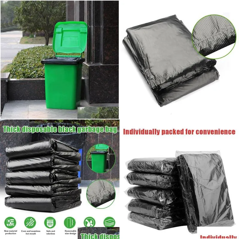 trash bags 50pcs big garbage bags disposable big trash bags black heavy duty liners strong thick rubbish bags bin liners outdoor