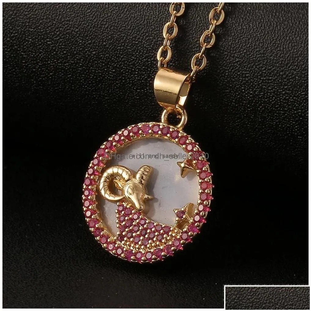 Pendant Necklaces 12 Zodiac Sign Necklace Copper Clavicle Chain Leo Aries Pisces Pendants Charm Star Choker Astrology Drop Delivery J