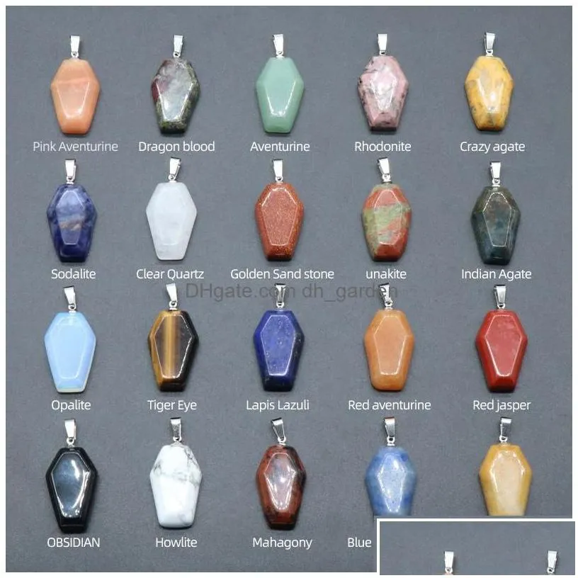 Pendant Necklaces Coffin Shape Fortune Feng Shui Reiki Healing Stone Quartz Agates Crystal Tiger Eye Charms Jewelry Making D Dhgarden