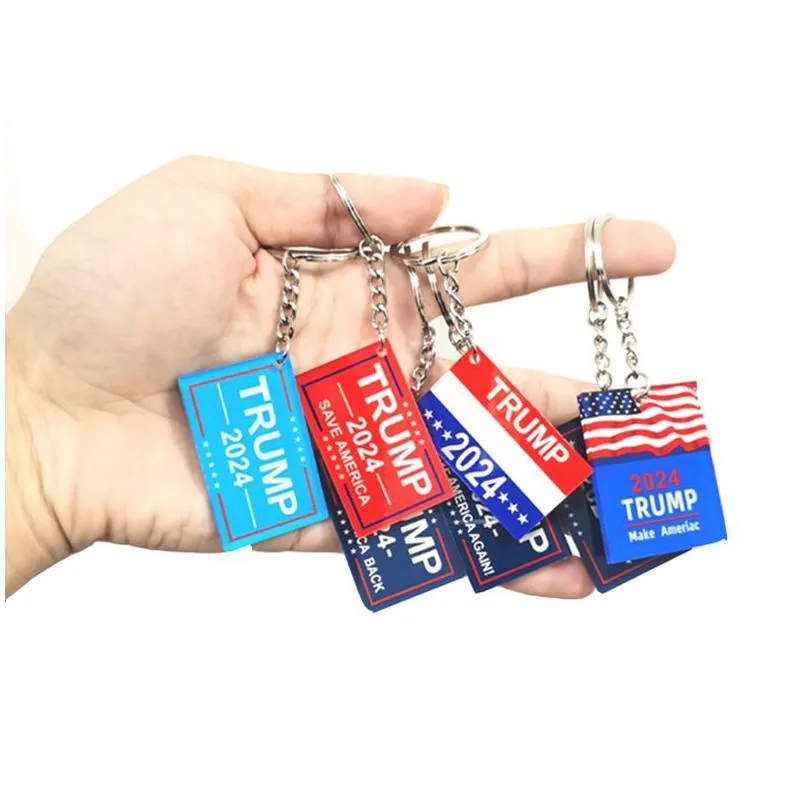 2024 Trump Falg Keychain Party Favor US Election Keychains Campaign Slogan Plastic Key Chain Keyring