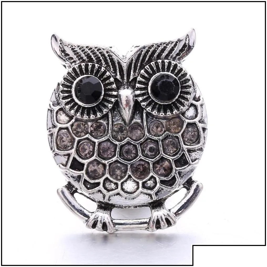 Other Snap Button Jewelry Component Rhinestone Retro Owl 18Mm Metal Snaps Buttons Fit Bracelet Bangle Noosa N0054 Drop D Dhseller2010