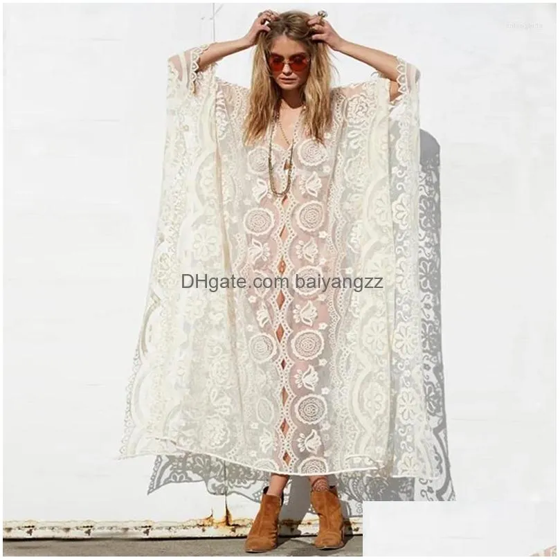 party dresses 2024 lace long dress women elegant sexy v-neck summer fashion batwing sleeve lady casual hollow out aline
