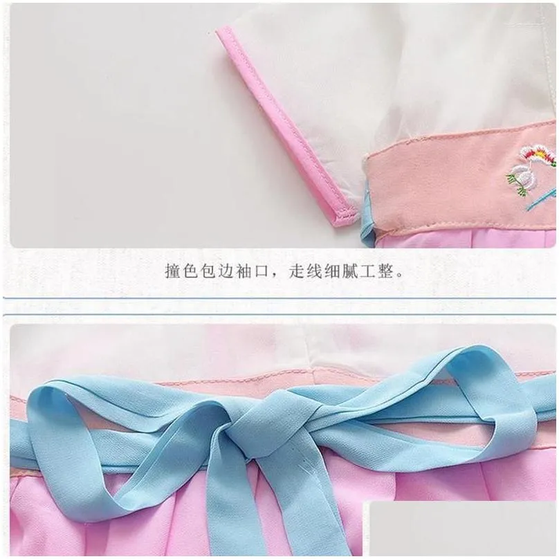 ethnic clothing dress retro chinese style hanfu girl cute short-sleeved children improved cheongsam qipao 2023 pink blue