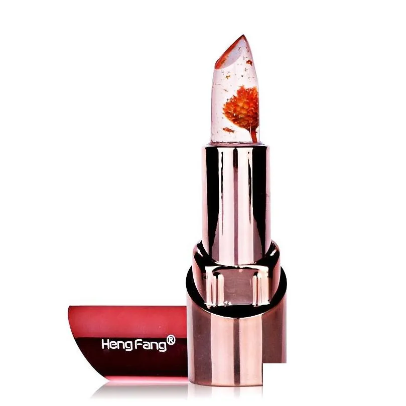 Heng Fang Gold Foil Flower Jelly Lipstick Temperature Changing Lipsticks with Mirror Lasting Moisturizing Lips Makeup