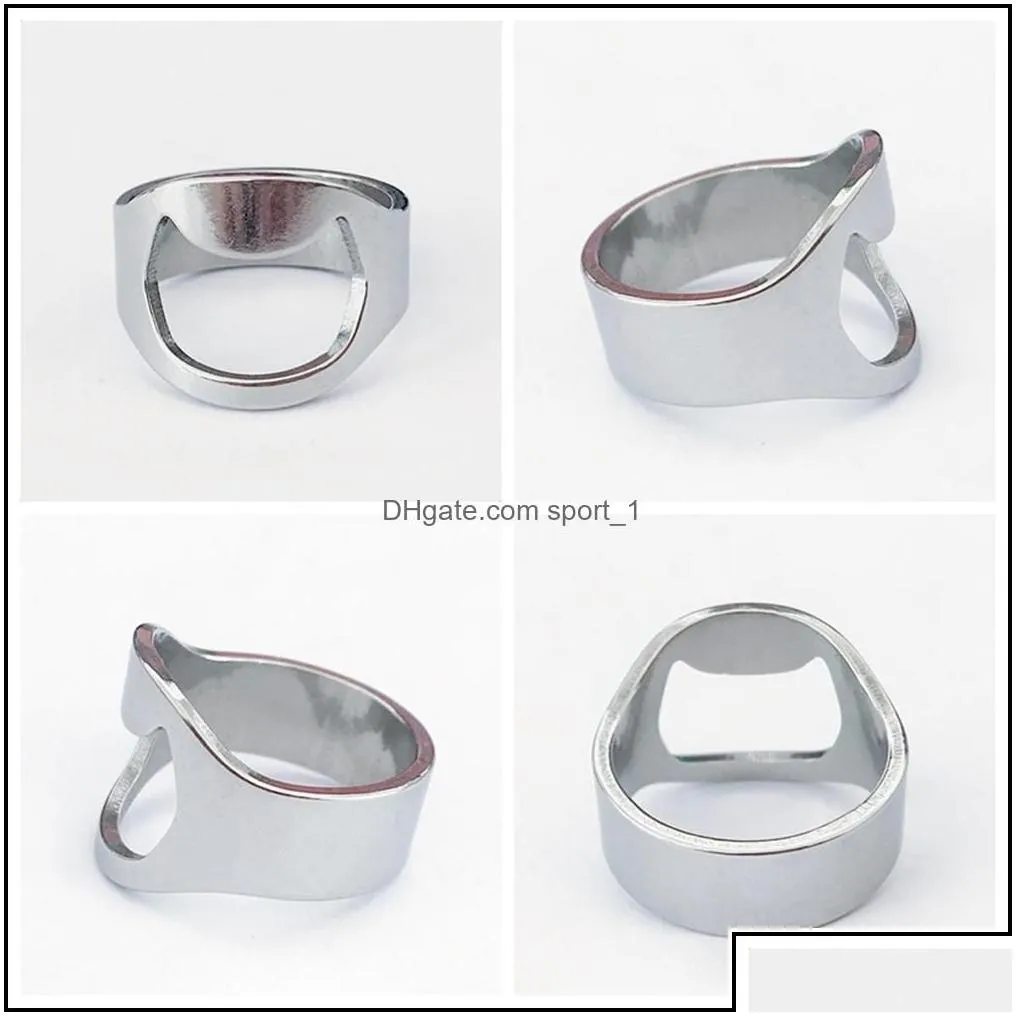 Band Rings Bk Lots 20Pcs Sier Bottle Opener Stainless Steel Band Rings Fashion Convenient Men Women Party Gifts Jewelry Drop Delivery