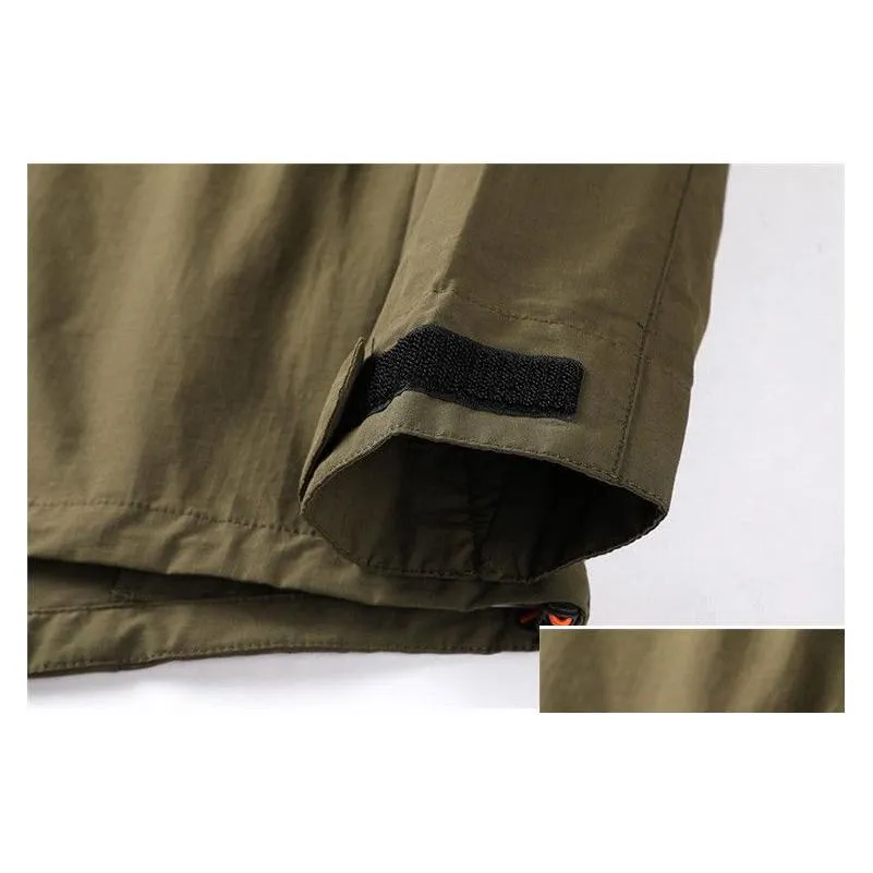 New hooded half zip pocket jackets Youth fashion European and American Large size casual jacket Men`s coat fabric Mens sheath Rainwater anti
