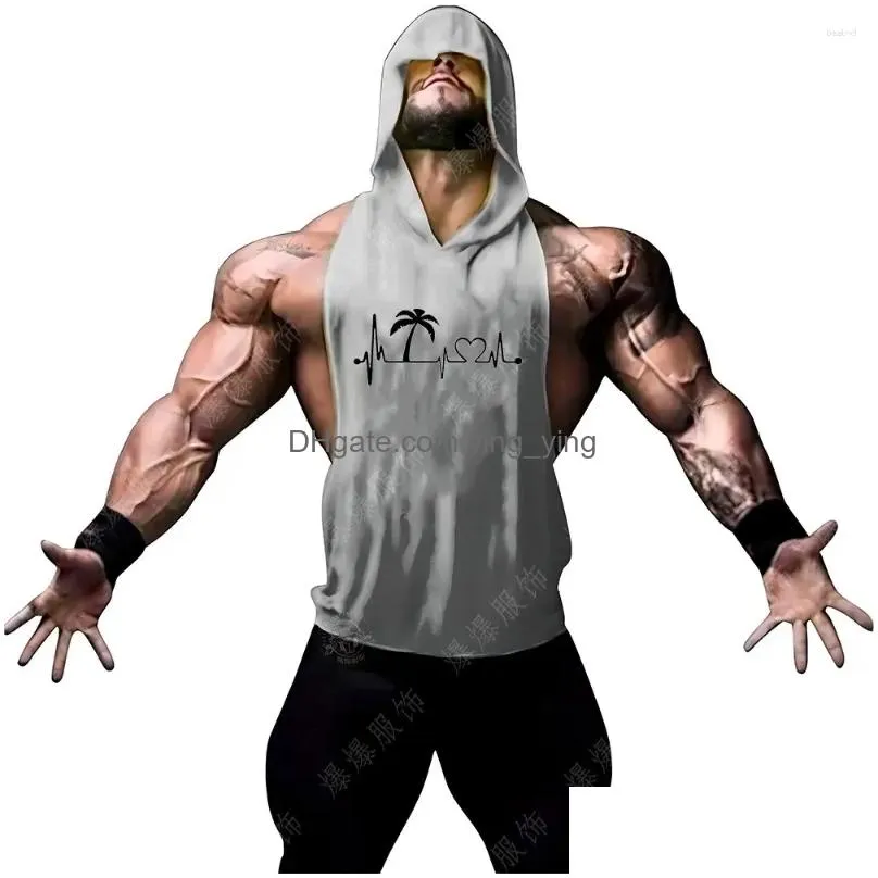 mens tank tops gym summer hooded vest fitness bodybuilding sport sleeveless casual comfort top