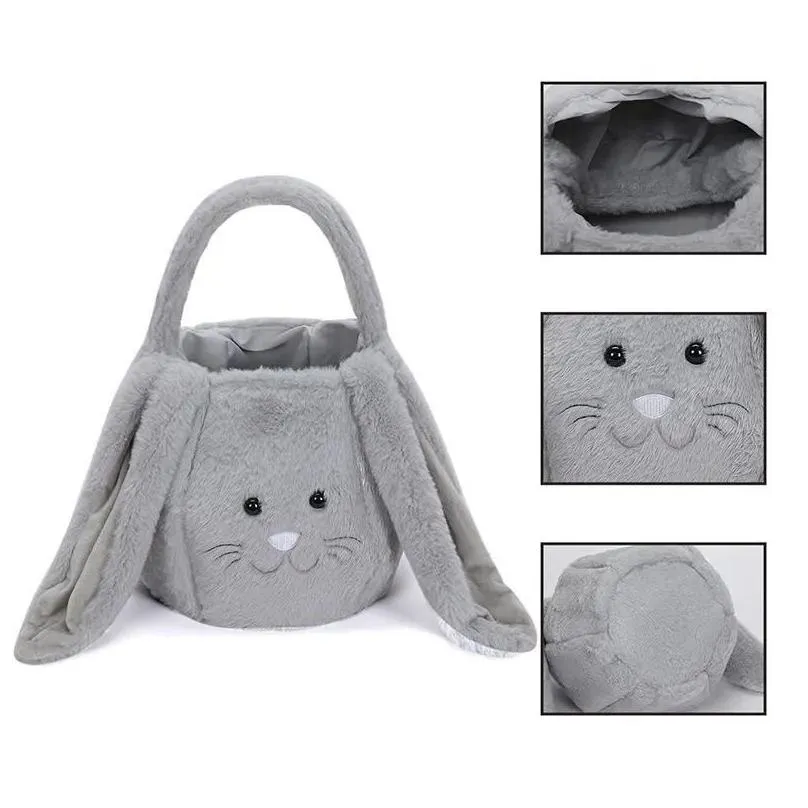 Handbags Plush Bunny Baskets Gift Bag Faux Fur Rabbit Easter Bucket Tote Long Ear Children Festival Decoration Round New