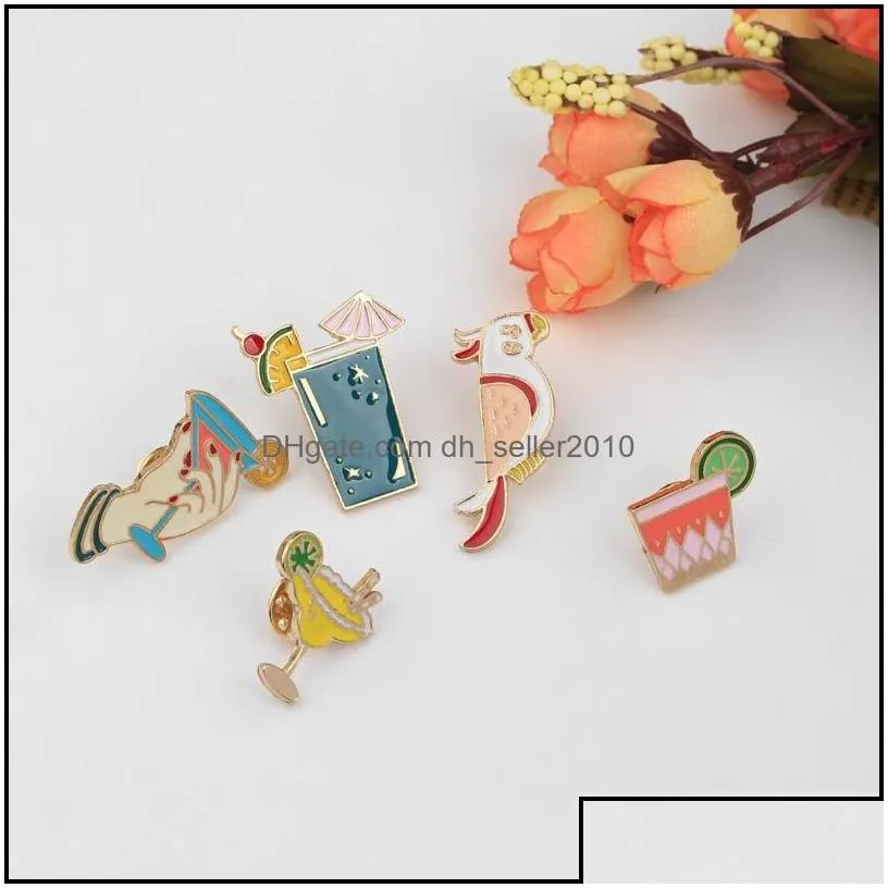 Pins Brooches Brooches Woodpecker Wine Glass Cocktail Lemon Hand Holding Enamel Ornament Personality Creative Brooch Delicious Gift