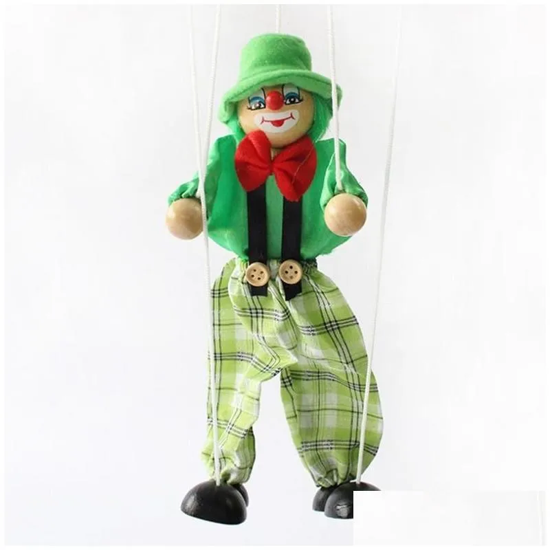 Party Favor 25cm Funny Party Vintage Colorful Pull String Puppet Clown Wooden Marionette Handcraft Joint Activity Doll Kids Children Gifts