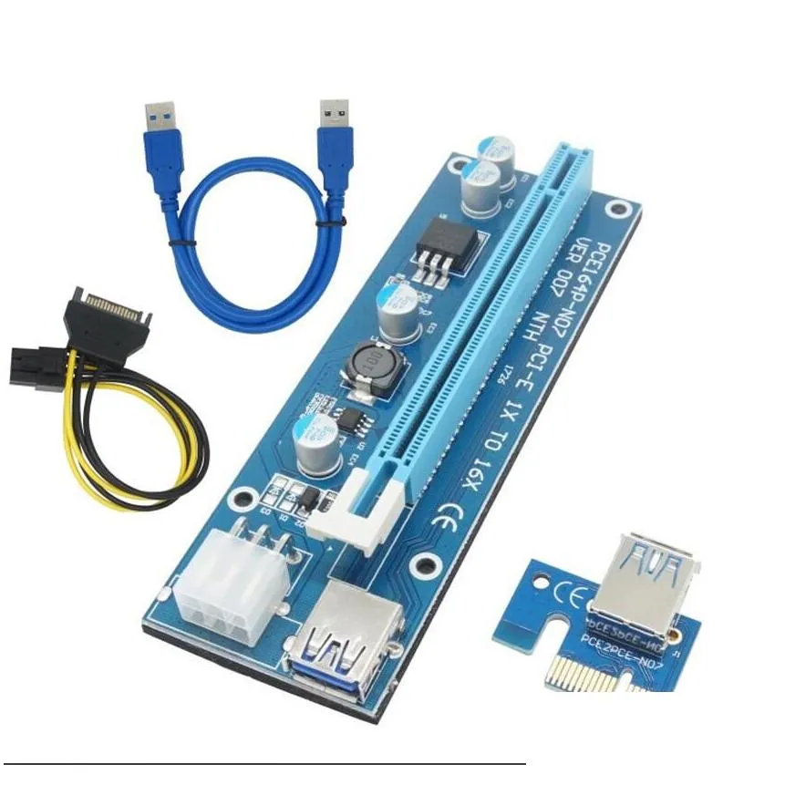 VER 007 PCIe PCI-E PCI Express 1x to 16x Riser Card USB 3.0 Data Cable SATA to 6Pin IDE Molex Power Supply