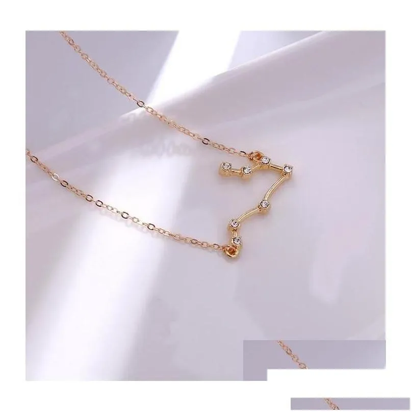 Pendant Necklaces 12 Constellation Zodiac Sign Necklace Horoscope Zircon Korean Jewelry Star Galaxy Libra Astrology Gift With Retail C