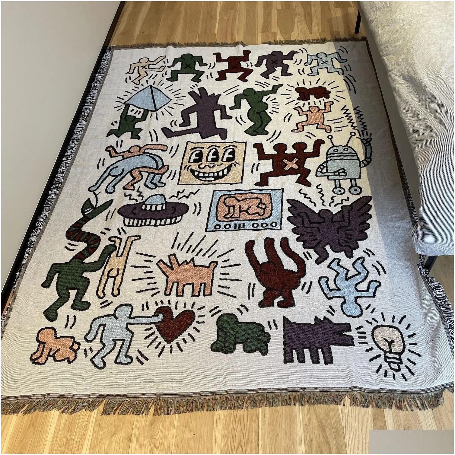 blankets textile city ins jigsaw puzzle throw blanket jacquard weave graffiti home decorative tassels tapestry outdoor camping mat