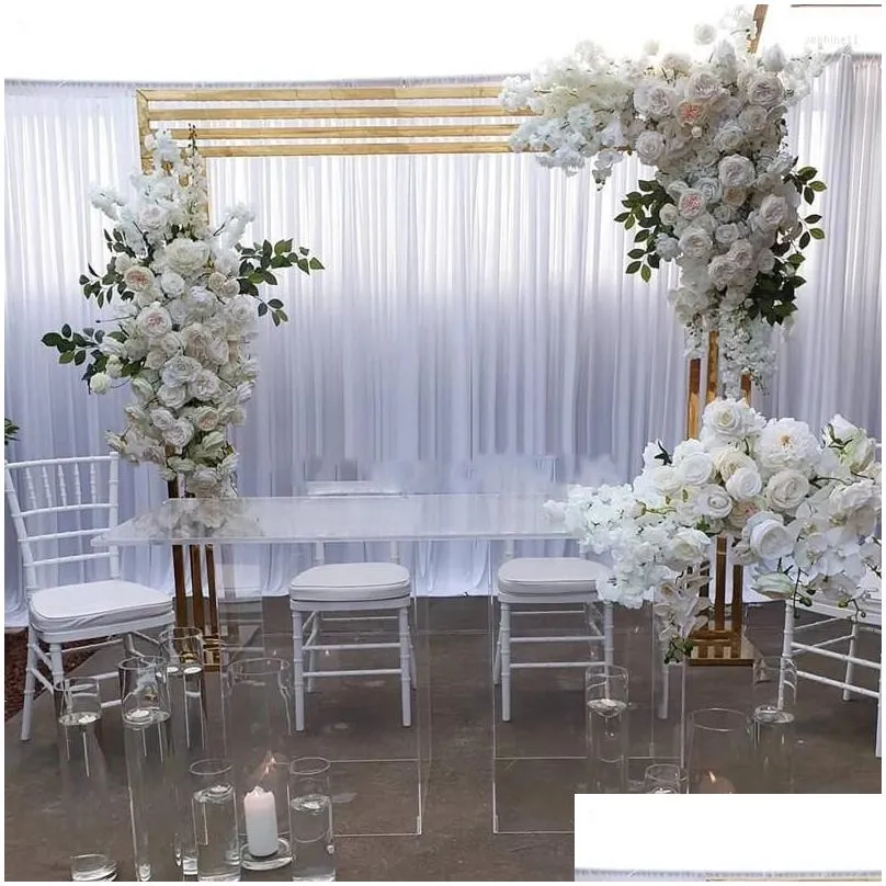 Party Decoration Shiny Gold-plated Square Screen Backdrop Shelf Wedding Arch Gilded Geometry Flower Door Stand Artificial Floral Decor