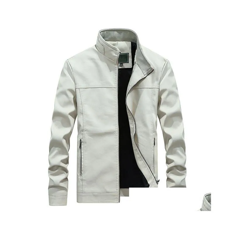 autumn winter white leather jacket men pu coats mens stand collar long coat fashion business outerwear male brand clothing
