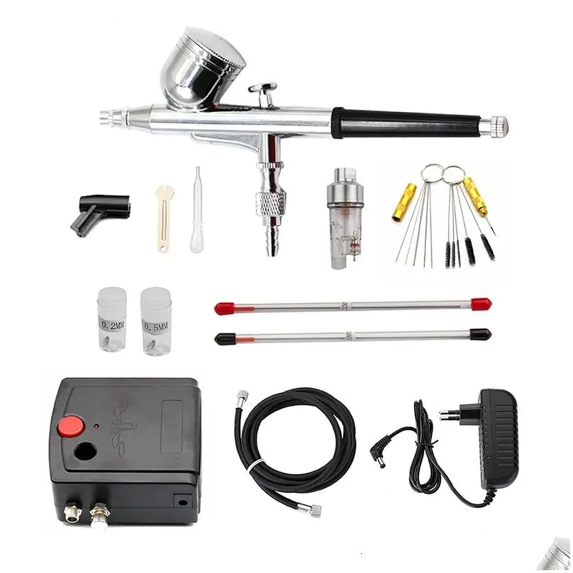spray guns dual-action spray gun airbrush with compressor 0.3mm airbrush kit for nail airbrush for model/cake/car painting 230703