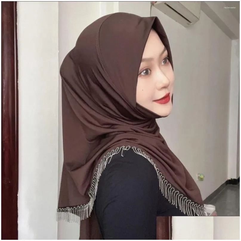 ethnic clothing tassels ready to wear cover head femme musulman side slit hijabs