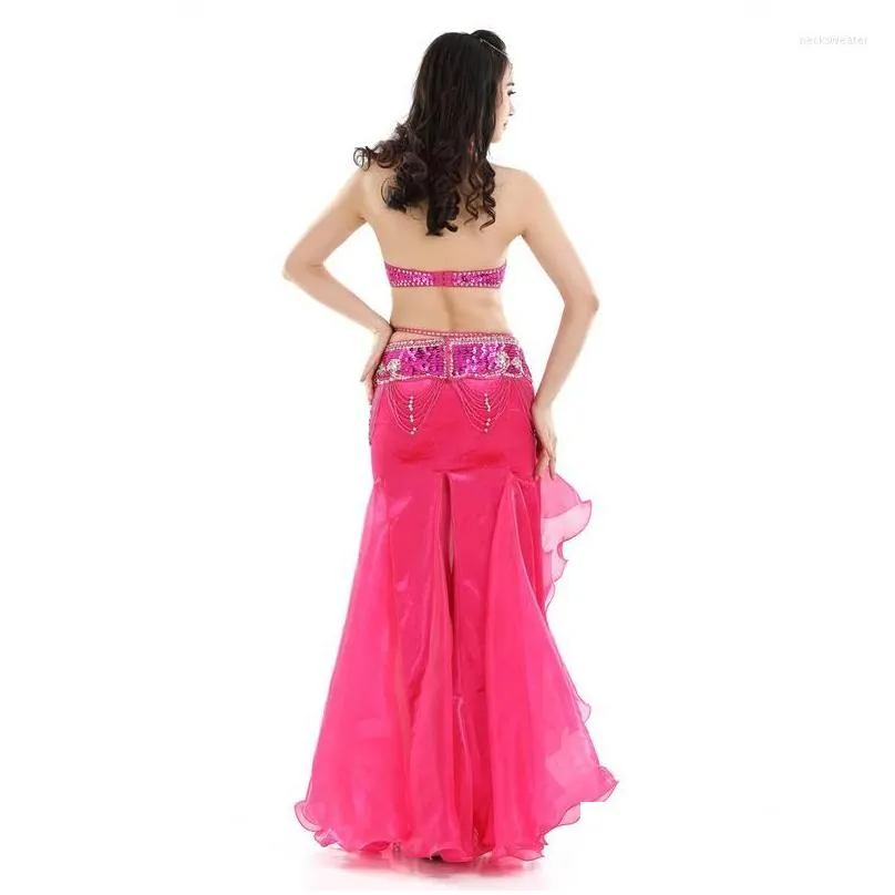 stage wear women sexy belly dance top beaded belt skirt 3 pieces costume outfit set bra female bollywood clothe