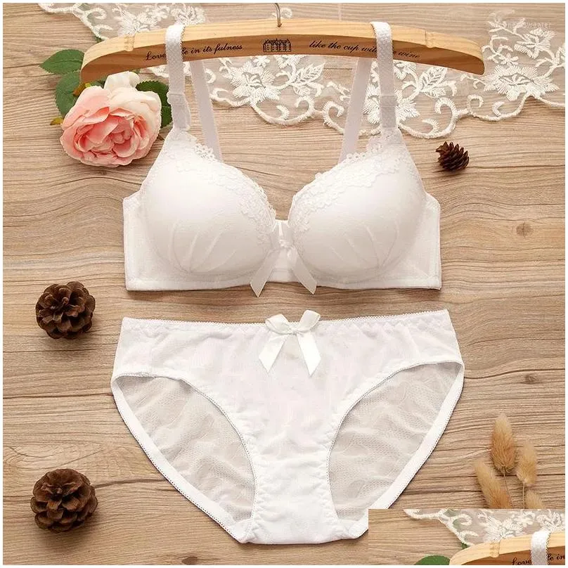 bras sets pure color lace sexy girls bra briefs set gathers adjustable thin lingerie small breasts womens underwear suits for