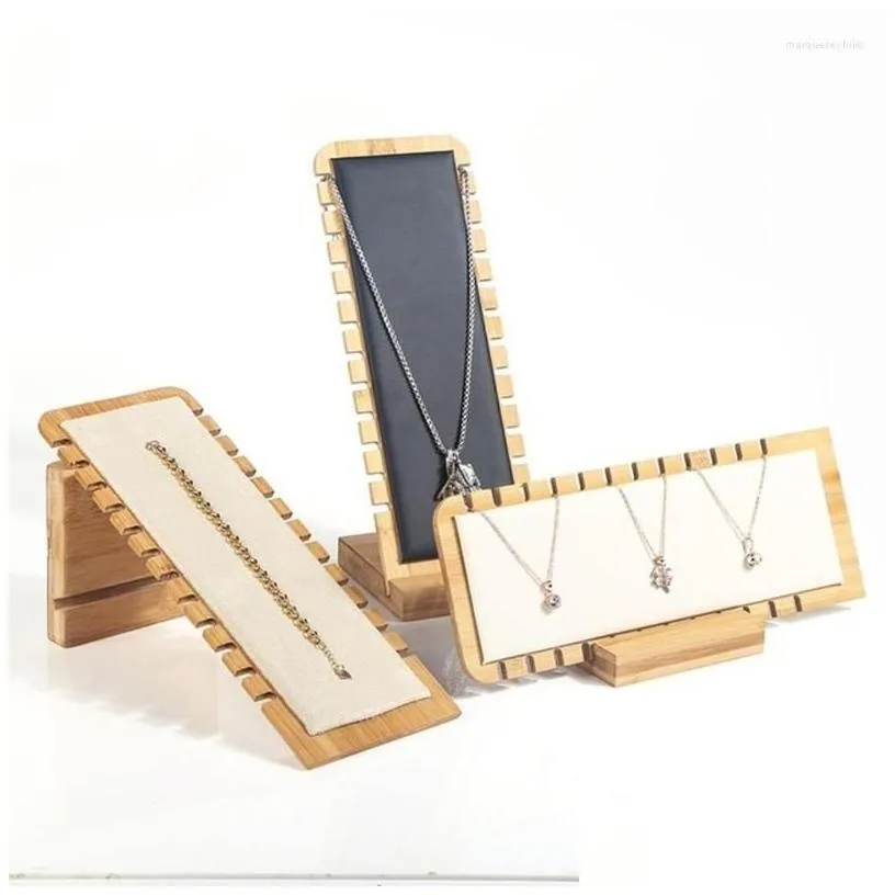 Jewelry Pouches Bags Pouches Bamboo Display Stand Wood Necklace Easel Showcase Holder Stands Drop Delivery Packaging Dhyr8