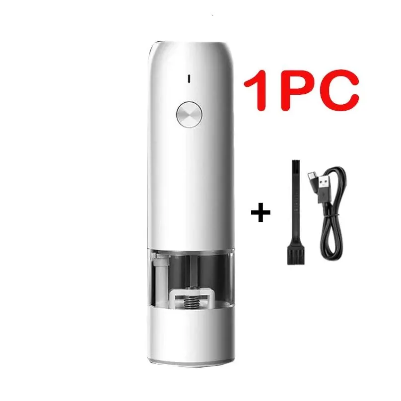 2pc automatic pepper grinder usb electric rechargeable salt spices grinder mill with led light stainless steel seasoning bottle 240304