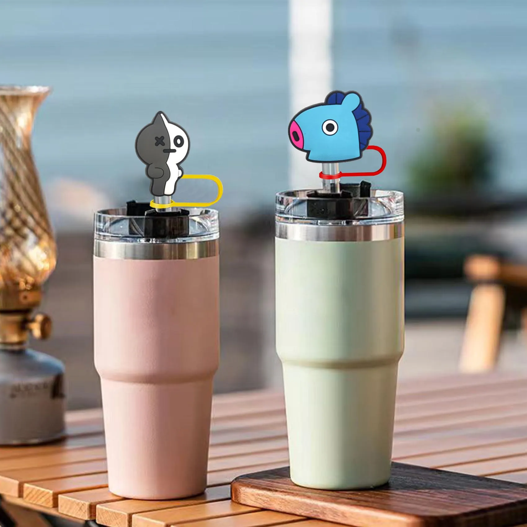 bt21 17 straw cover for  cups tips lids home and party decor dust-proof caps 40 oz water bottles silicone covers cap cute funny tumbler topper accessories man woman gift