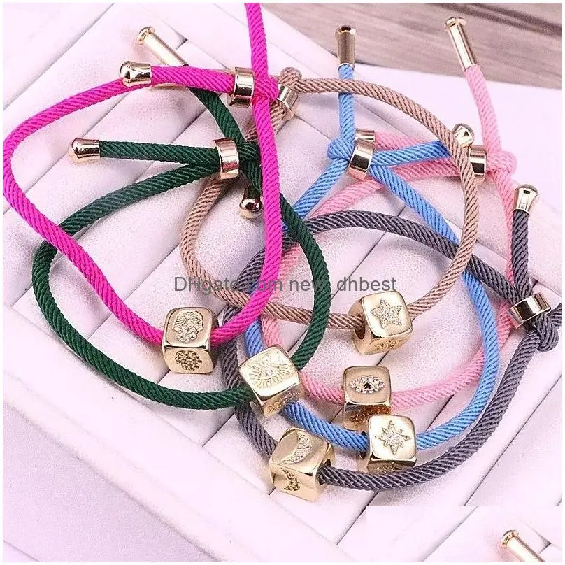 Bangle Bracelets 10Pcs Cubic Zirconia Eye Moon Star Square Design Spacer Beads Charm Jewelry Mix Color Rope Cord Gift Drop Delivery Dhp8L