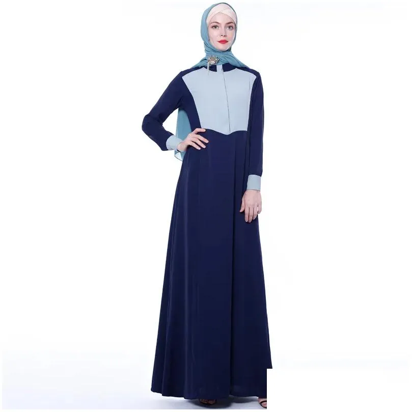 ethnic clothing muslim turkey bangladesh long skirt fashion color matching stand-up collar robe female islamic abaya malaysian dress